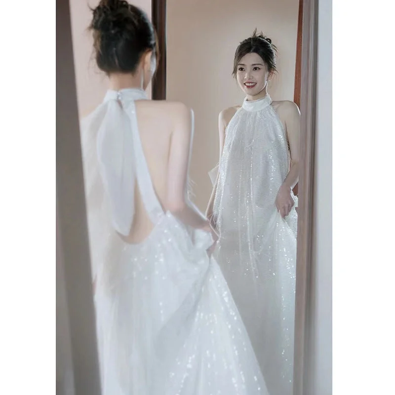 women's maximalist dressesIKEARLAX  New Chinese Style Morning Gowns Female Bride Wedding Morning Dress High Sense Engagement Dress Niche Light Wedding Dress Small