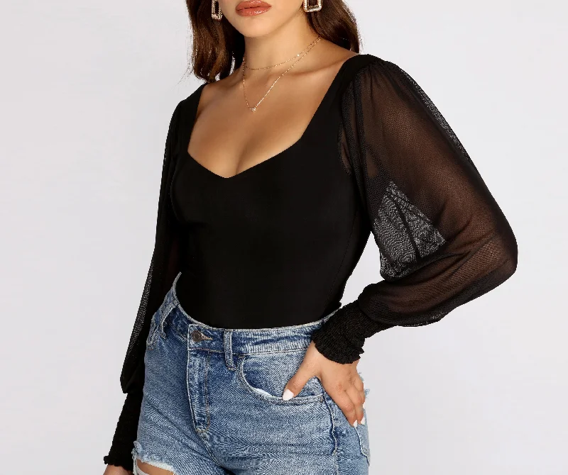 women's tops for glamorous eveningsTruly Adored Sheer Sleeve Bodysuit