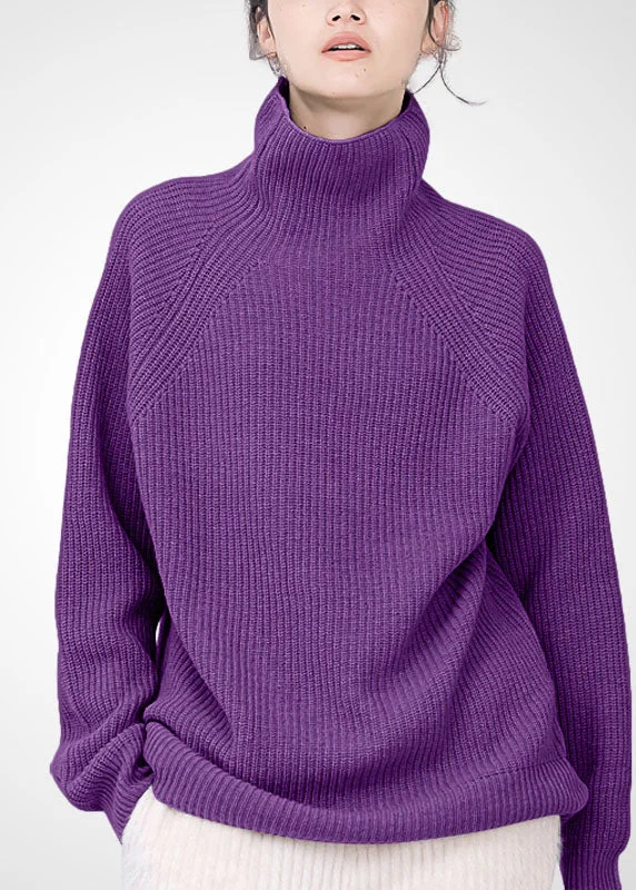 women's tops for those who want to wear pieces that are both functional and fashionableWomen Purple Turtle Neck Cozy Wool Sweater Tops Winter