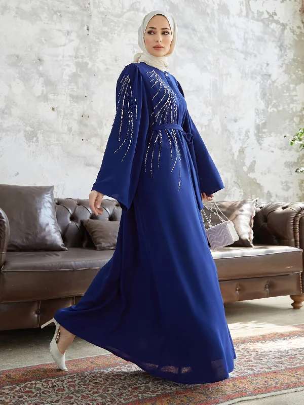 women's stretchy dressesStunning Beaded Tie Waist Maxi Dress - Elegant Flare Sleeve, Aline Silhouette, Modest and Chic Womens Clothing for All Occasions