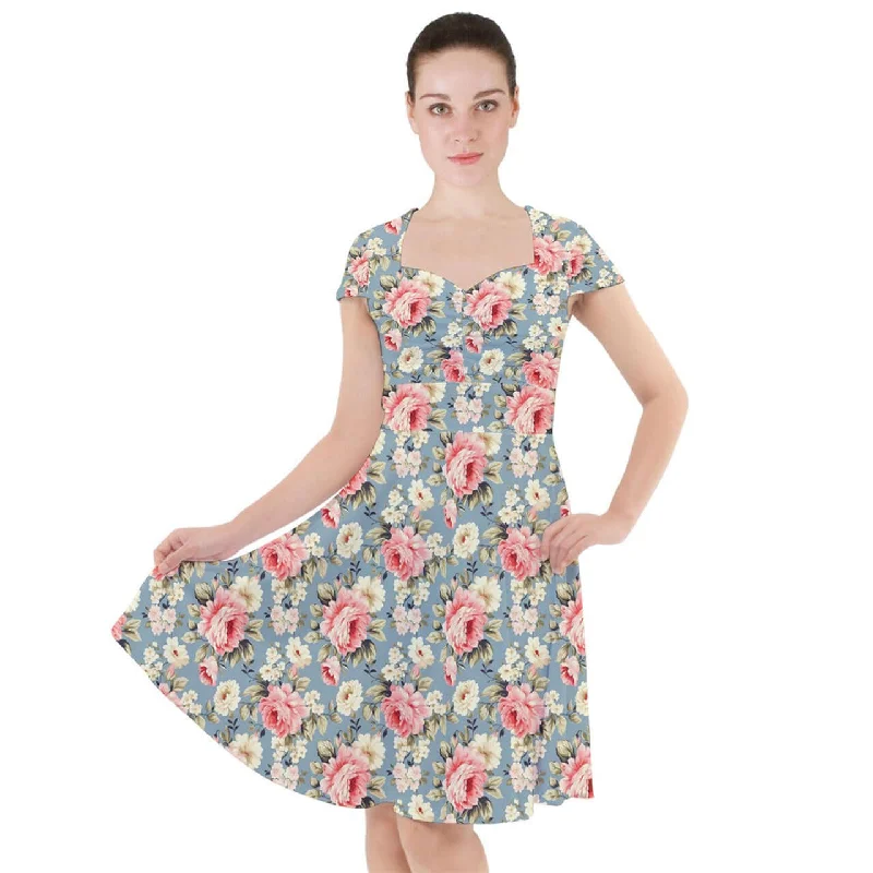 Scoop-Neck DressVintage Rose Cap Sleeve Midi Dress With Pockets